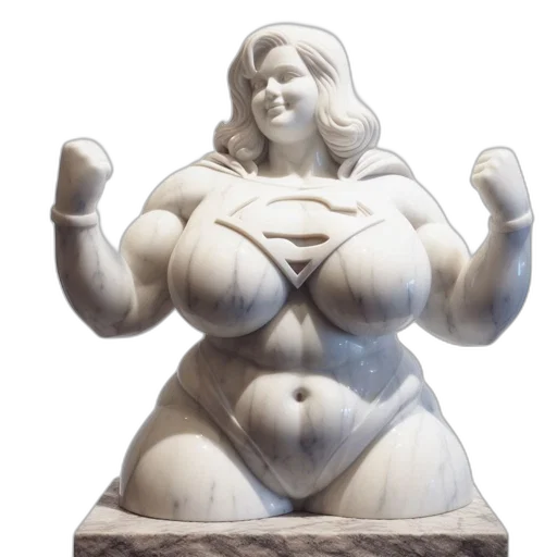 3d render, concept art, comic book art, supergirl, statue, carved, white, marble transparent PNG cut-out