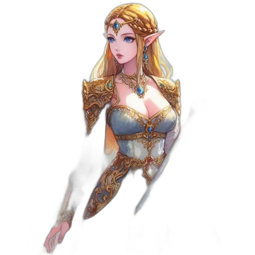 dress, sword, weapon, crown, fantasy art, concept art, pixel art, watercolor transparent PNG cut-out