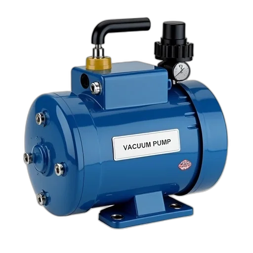 blue, vacuum, pump, white, label, front, featuring, text transparent PNG cut-out