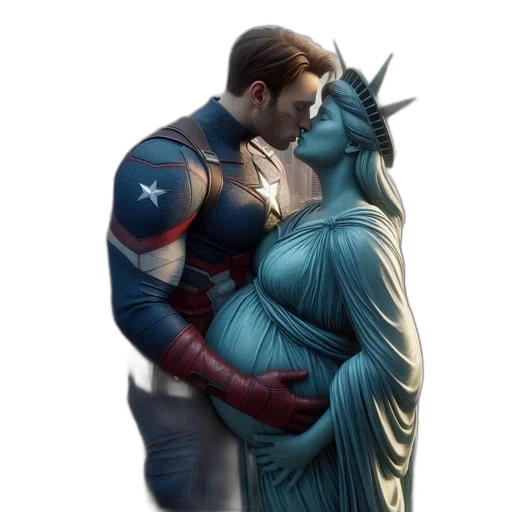 comic book art, concept art, captain, america, leans, kiss, statue, liberty transparent PNG cut-out