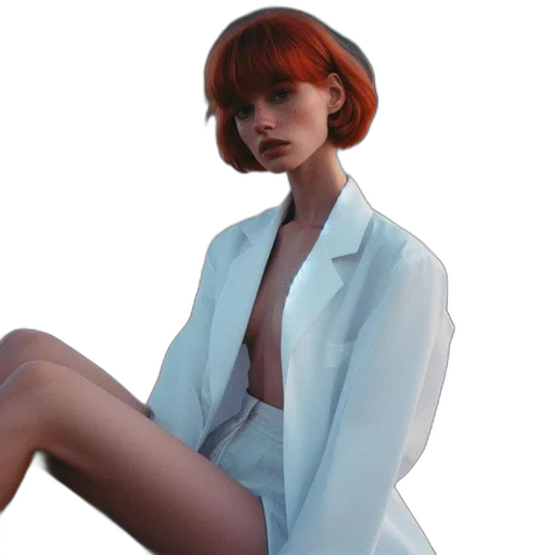 jacket, dress, hair, face, concept art, photorealistic, 3d render, cyberpunk transparent PNG cut-out