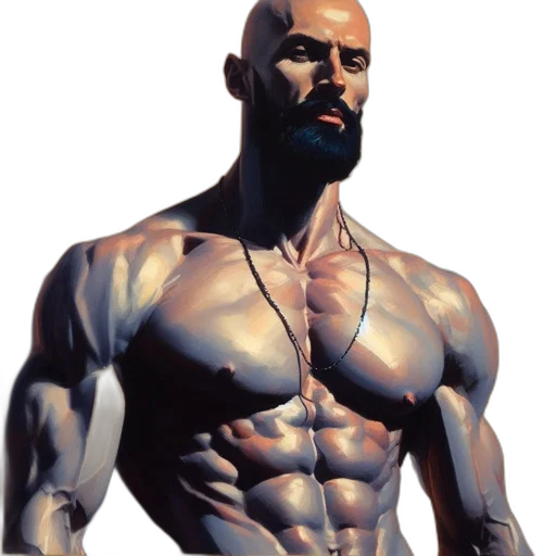 photorealistic, concept art, fantasy art, oil painting, portrait, muscular, man, shaved transparent PNG cut-out