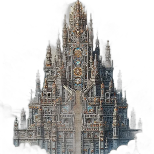 building, crown, sword, robot, concept art, fantasy art, pixel art, 3d render transparent PNG cut-out