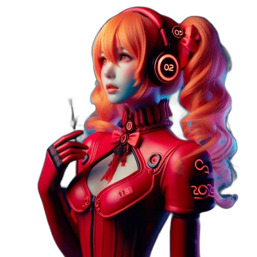 robot, staff, cyberpunk, concept art, fantasy art, anime, neon lights, red transparent PNG cut-out
