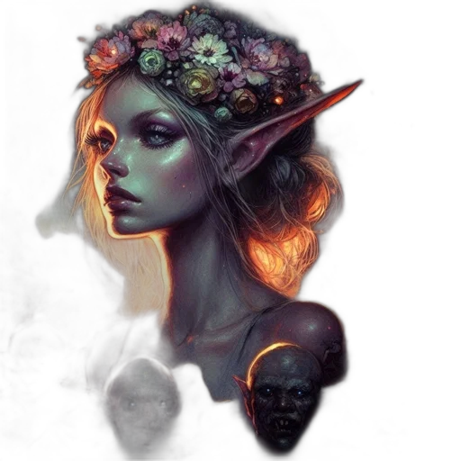 face, mask, crown, flower, fantasy art, concept art, watercolor, photorealistic transparent PNG cut-out