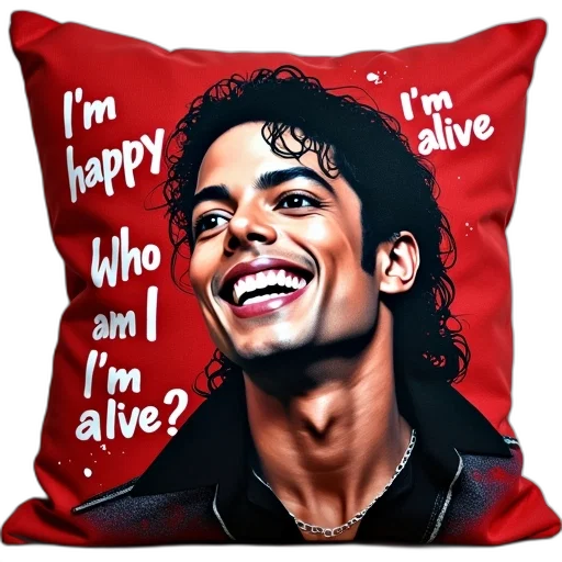 photorealistic, cartoon, red, cushion, painting, smiling, michael, jackson transparent PNG cut-out