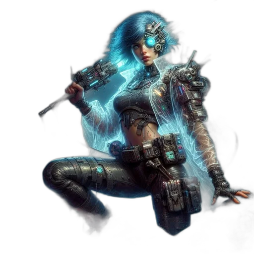 weapon, robot, sword, staff, cyberpunk, fantasy art, concept art, comic book art transparent PNG cut-out