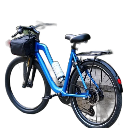 3d render, photorealistic, concept art, blue, white, bicycle, black, seat transparent PNG cut-out