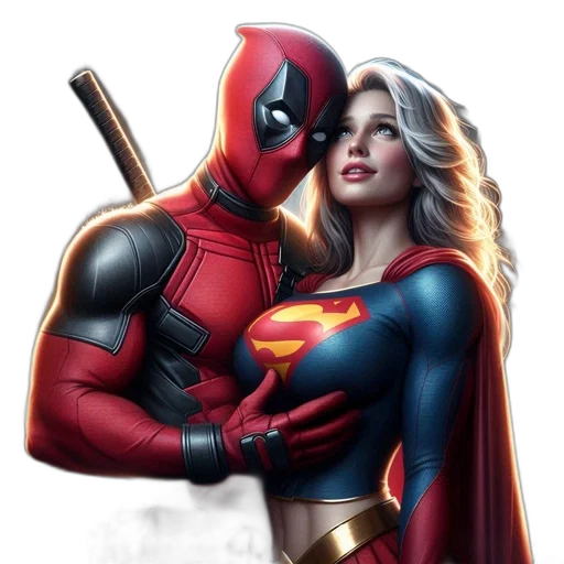 comic book art, concept art, fantasy art, photorealistic, red, deadpool, supergirl, stand transparent PNG cut-out