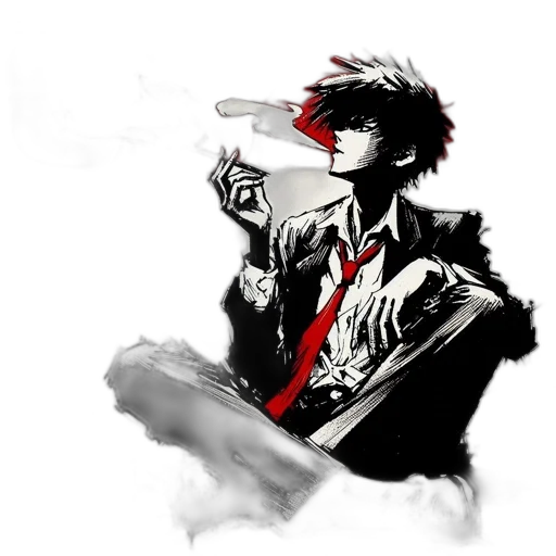 jacket, weapon, mask, staff, concept art, comic book art, pixel art, anime transparent PNG cut-out