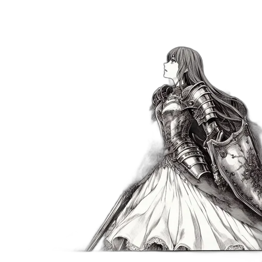 sword, dress, weapon, crown, concept art, fantasy art, pencil sketch, photorealistic transparent PNG cut-out