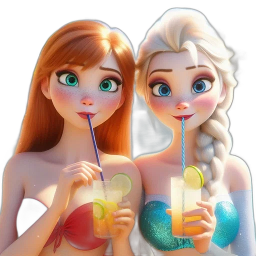 3d render, cartoon, concept art, fantasy art, underwater, beach, two, female transparent PNG cut-out