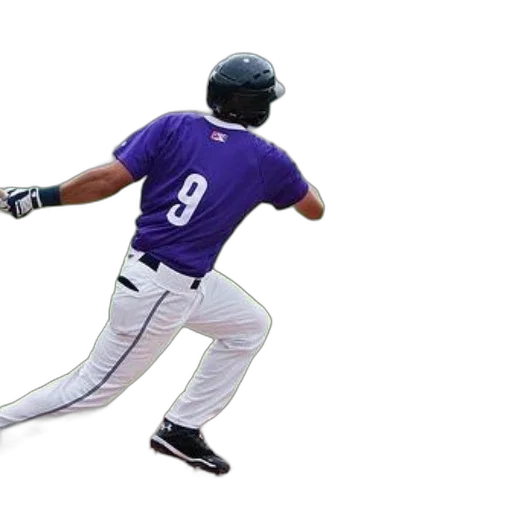weapon, staff, baseball, player, wearing, purple, jersey, number transparent PNG cut-out