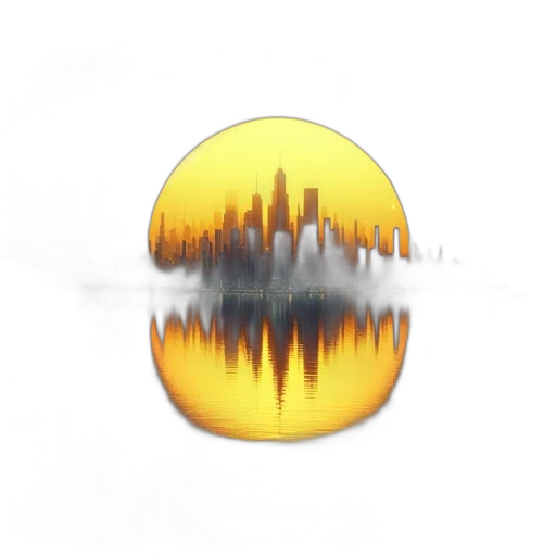 3d render, photorealistic, concept art, pixel art, futuristic, city, reflects, upon transparent PNG cut-out
