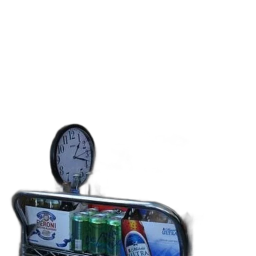 car, bottle, cluttered, corner, brick, wall, featuring, clock transparent PNG cut-out