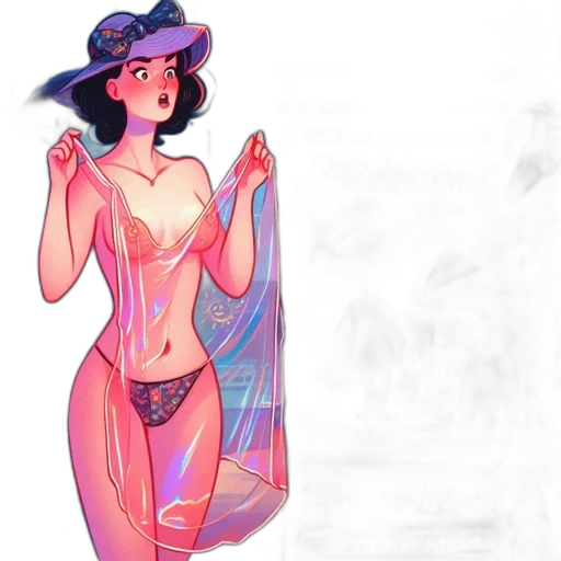 dress, hat, concept art, fantasy art, watercolor, vaporwave, neon lights, beach transparent PNG cut-out