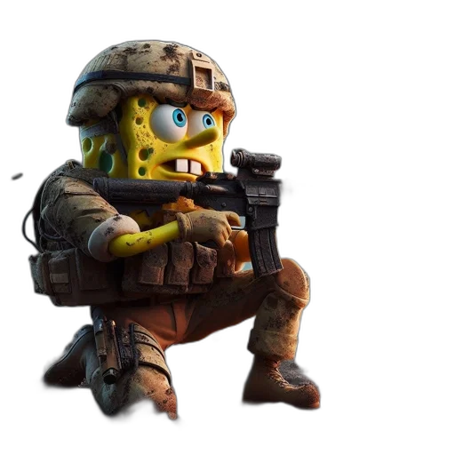 weapon, robot, creature, concept art, 3d render, pixel art, image, spongebob transparent PNG cut-out