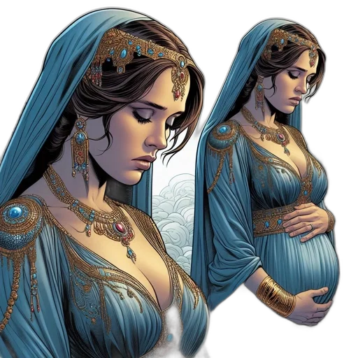 jewelry, comic book art, concept art, fantasy art, photorealistic, blue, elegant, woman transparent PNG cut-out