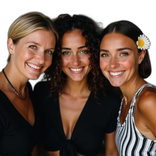 jewelry, staff, crown, face, three, women, posing, photo transparent PNG cut-out