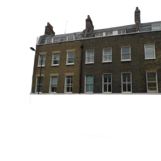 building, 3d render, city street, row, brick, buildings, white-framed, windows transparent PNG cut-out