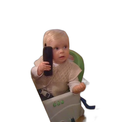 robot, staff, weapon, 3d render, baby, sits, high, chair transparent PNG cut-out