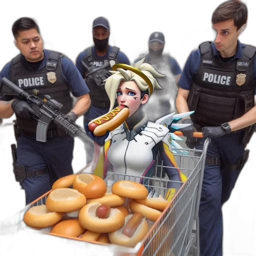 food, weapon, concept art, warehouse, scene, serious, police, officers transparent PNG cut-out