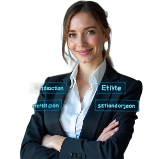 staff, jacket, woman, professional, smile, standing, her, arms transparent PNG cut-out