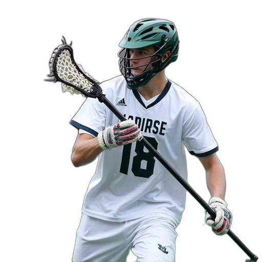 male, lacrosse, player, white, jersey, number, midst, play transparent PNG cut-out