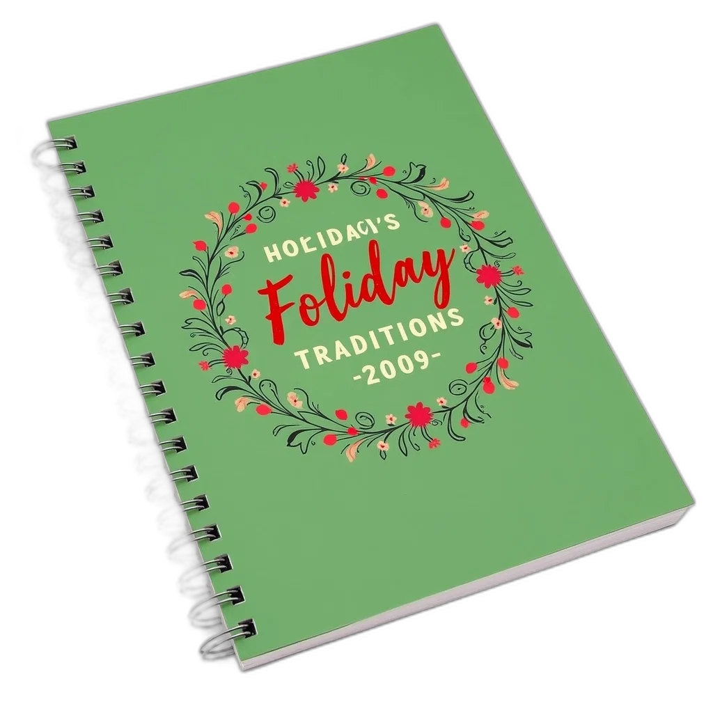 green, spiral, notebook, decorative, cover, featuring, floral, pattern transparent PNG cut-out