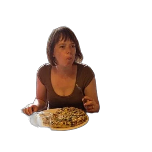 food, jewelry, pixel art, woman, sits, table, two, children transparent PNG cut-out