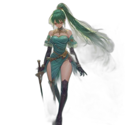 staff, weapon, sword, dress, concept art, fantasy art, anime, 3d render transparent PNG cut-out