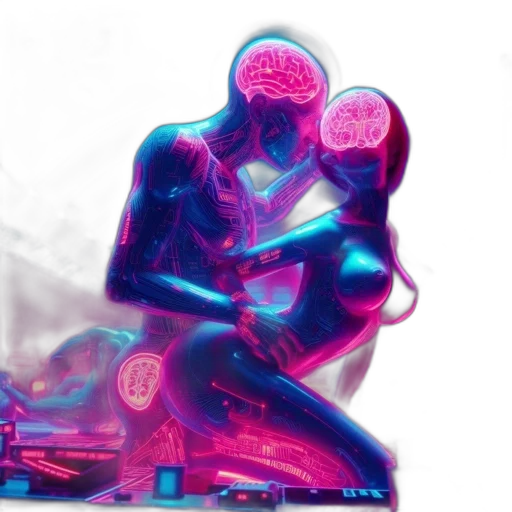 robot, cyberpunk, concept art, vaporwave, 3d render, neon lights, outer space, atmosphere transparent PNG cut-out