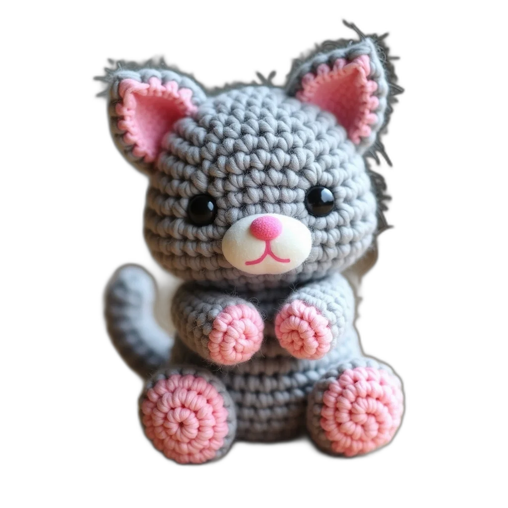 staff, animal, 3d render, pixel art, photorealistic, small, grey, crochet transparent PNG cut-out