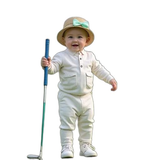 staff, hat, photorealistic, 3d render, toddler, white, outfit, green transparent PNG cut-out