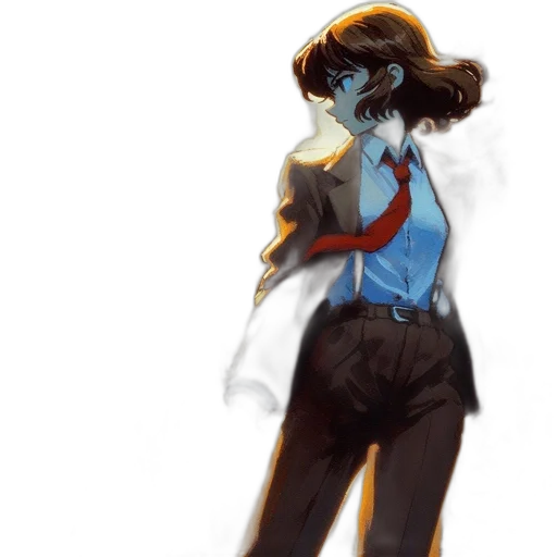 jacket, robot, dress, staff, concept art, comic book art, watercolor, anime transparent PNG cut-out