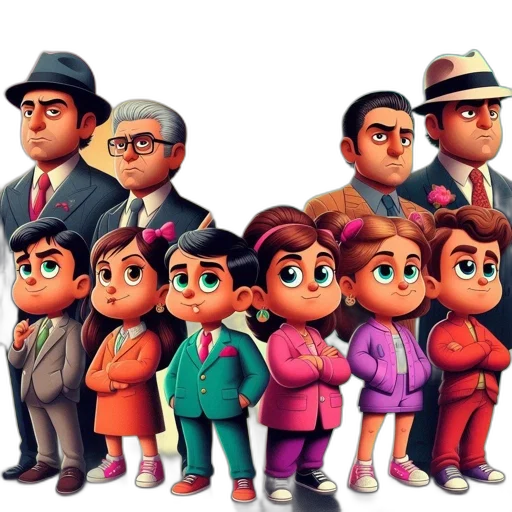concept art, 3d render, cartoon, comic book art, pastel, colorful, characters, sopranos transparent PNG cut-out