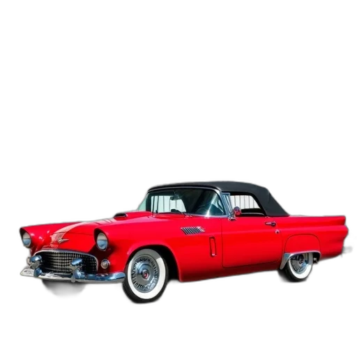 car, 3d render, photorealistic, red, white, vintage, black, roof transparent PNG cut-out