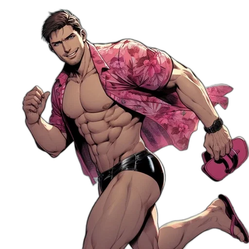 jacket, comic book art, concept art, cartoon, muscular, man, runs, along transparent PNG cut-out