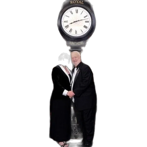 staff, umbrella, couple, stands, front, large, clock, words transparent PNG cut-out