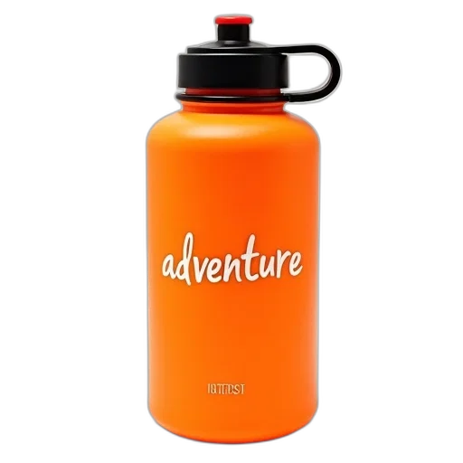 bottle, bright, orange, water, word, adventure, written, white transparent PNG cut-out
