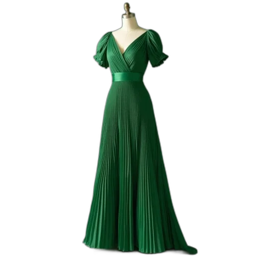 dress, green, wrap, pleated, long transparent PNG cut-out