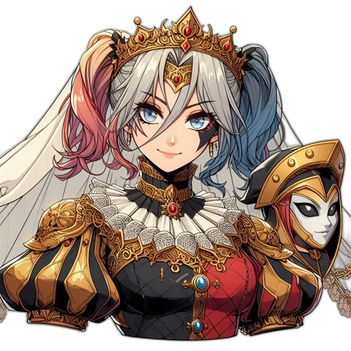 crown, mask, face, staff, anime, fantasy art, concept art, pixel art transparent PNG cut-out