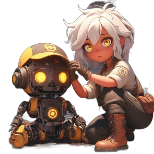 robot, weapon, staff, concept art, pixel art, fantasy art, anime, fire transparent PNG cut-out