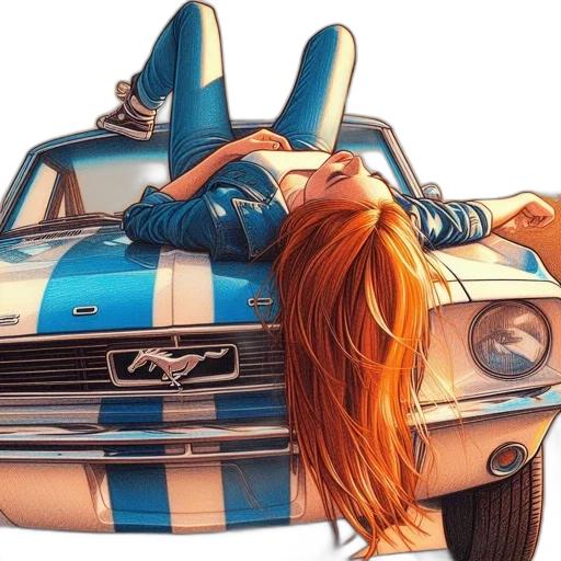 car, dress, hair, comic book art, photorealistic, concept art, anime, blue transparent PNG cut-out
