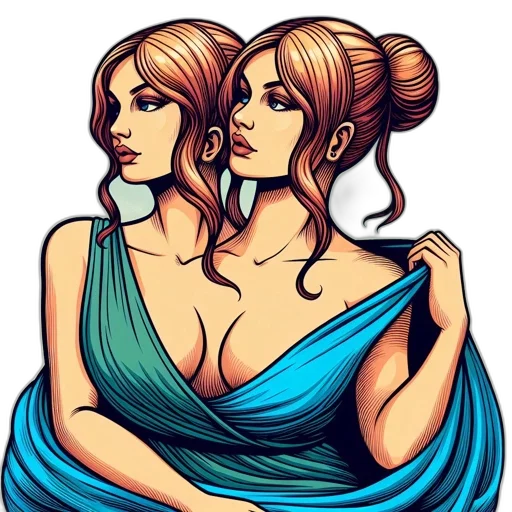 dress, jewelry, cartoon, comic book art, concept art, fantasy art, two, identical transparent PNG cut-out