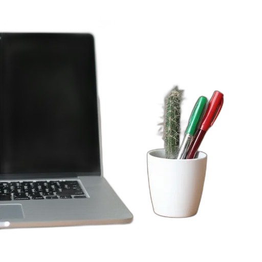 staff, furniture, 3d render, silver, laptop, open, wooden, desk transparent PNG cut-out
