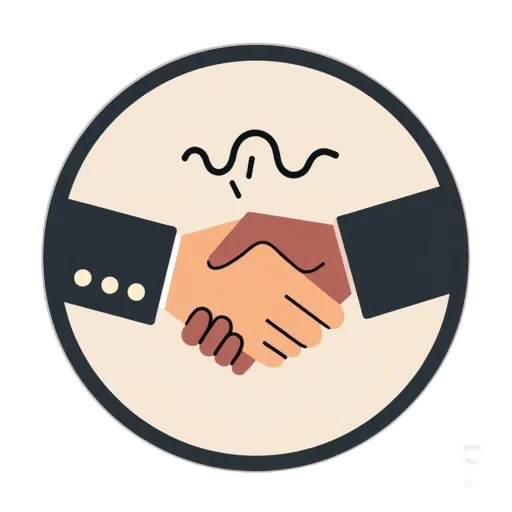 staff, stylized, illustration, handshake, circular, border, depicted, simplified transparent PNG cut-out