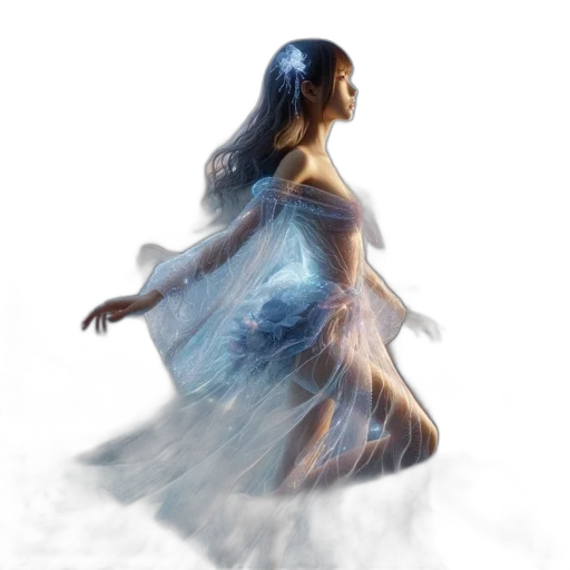 dress, fantasy art, concept art, photorealistic, 3d render, underwater, outer space, fog transparent PNG cut-out