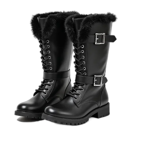 shoes, 3d render, pair, black, leather, boots, buckle, detail transparent PNG cut-out