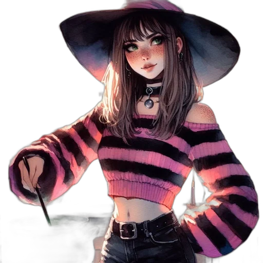 hat, jacket, dress, creature, watercolor, fantasy art, anime, concept art transparent PNG cut-out